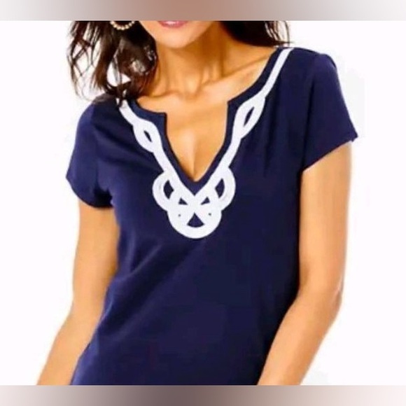 LILLY PULITZER Brewster Tshirt in navy.  Size S - Picture 1 of 8